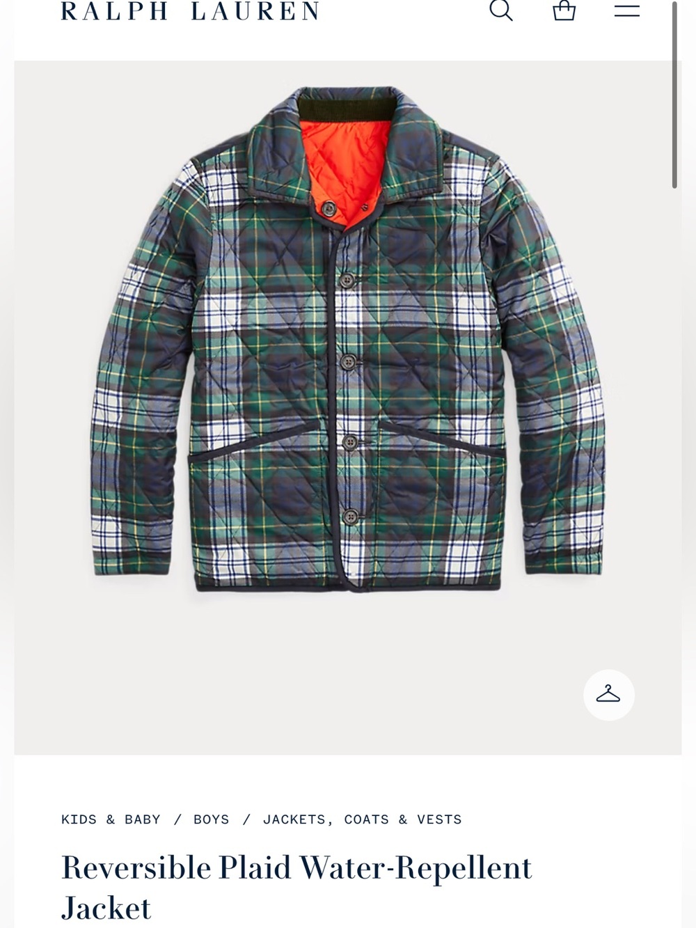 POLO NWT PLAID QUILTED REVERSIBLE JACKET